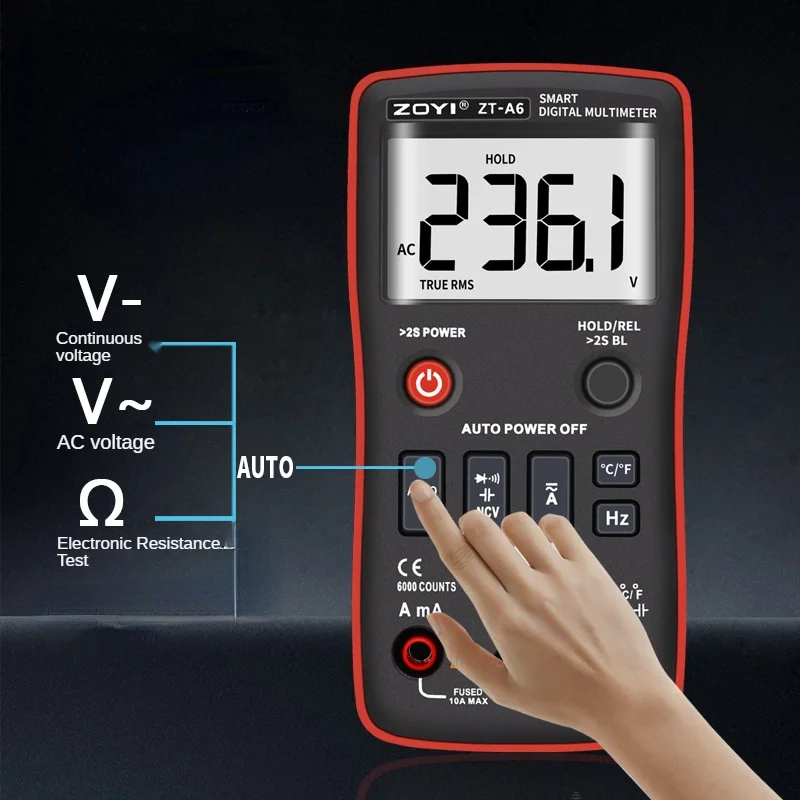 Imagem -03 - Multímetro Digital Voltímetro ac dc Tensão Corrente Resistência Tester Multímetro Temperatura Ncv Meter Zoyi-zt-a6 Profissional