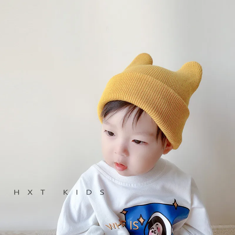 Solid Color Wool Knitted Bonnet Bebe Newborn Baby Hat Pompom Cute Winter Hat For Kids Boys Girls Children Warm Beanie Cap 0-3Y