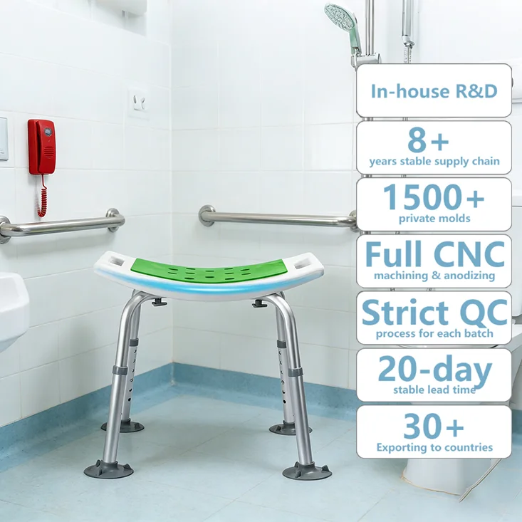 Simplywalk Aluminum 136KG Bath Shower Chair Height Adjustable Hospital Elderly People MDR CE Certification Private Label Service