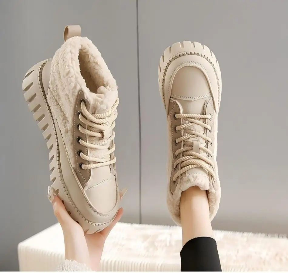 

Ladies Fashion Thick Sole Fur Lined Ankle Boots Warm Winter Footwear Multiple Colors