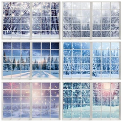 Winter Landscape Window Photography Backdrop Christmas Snow Trees Scenery Background Baby Kids Party Decor Photo Studio Props