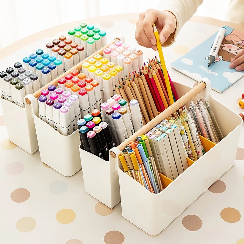 Multifunctional Portable Desktop Storage Box Large Capacity Pen Holder Sundries Basket Organizer for School Office Supplies