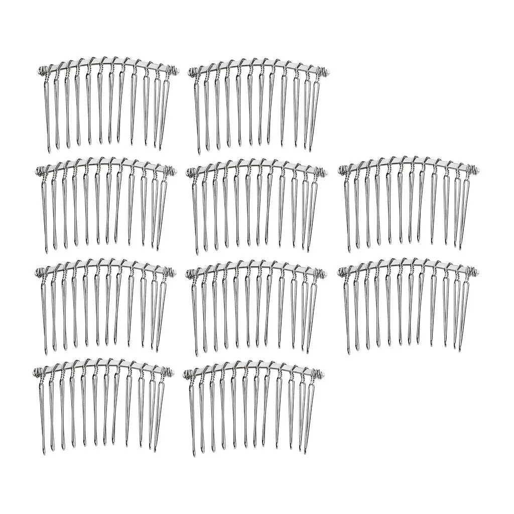 10x Metal Plain 12 Hair Combs Pin Slide Side Comb Headpiece for DIY Women Hair Accessories Bridal Fascinator