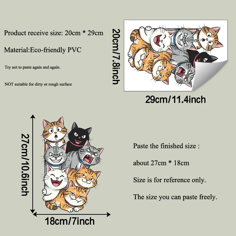 Lustige, niedliche Katzen-Wandaufkleber für Wohnzimmer, Schrankdekoration, Wandbild, Schlafzimmer, Badezimmer, selbstklebende Toilettenaufkleber. – Detail 1