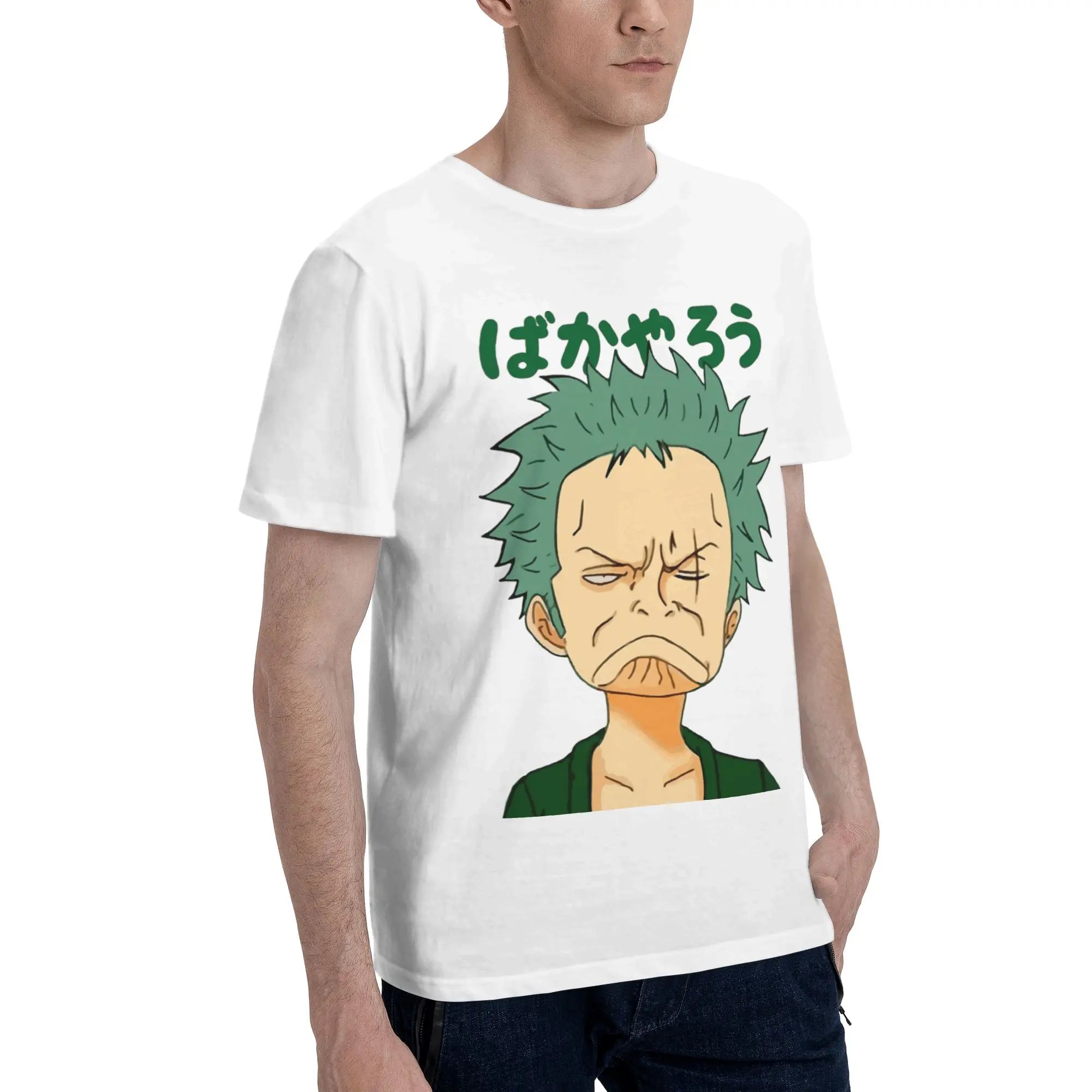 Roronoa Zoro Funny Face  Men T Shirt One Piece Funny Tees Short Sleeve Crew Neck Cotton Graphic Printed Clothes T-Shirt