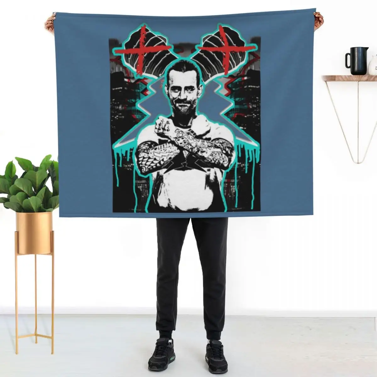 Cm Punk T-ShirtCM PUNK ''X'' (BADART) T-Shirt_by W3IRD GVNG Throw Blanket Flannel Fabric Camping Travel Blankets