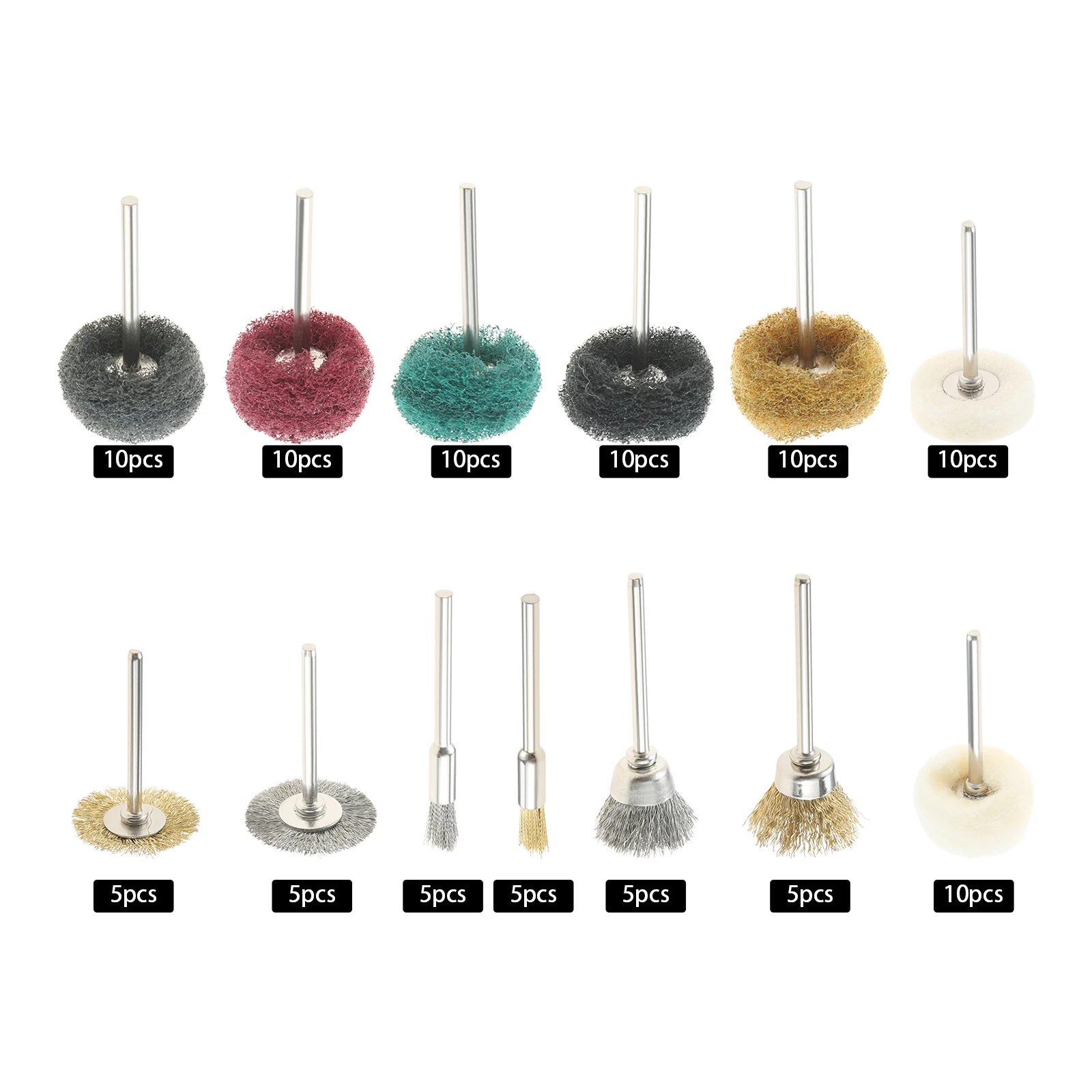 100pcs Polishing Kit for Metal Polishing/Rust Removal/Deburring/Sanding Wood Ceramic Resin 3mm  Shank Buffing Wheel Wire Brush