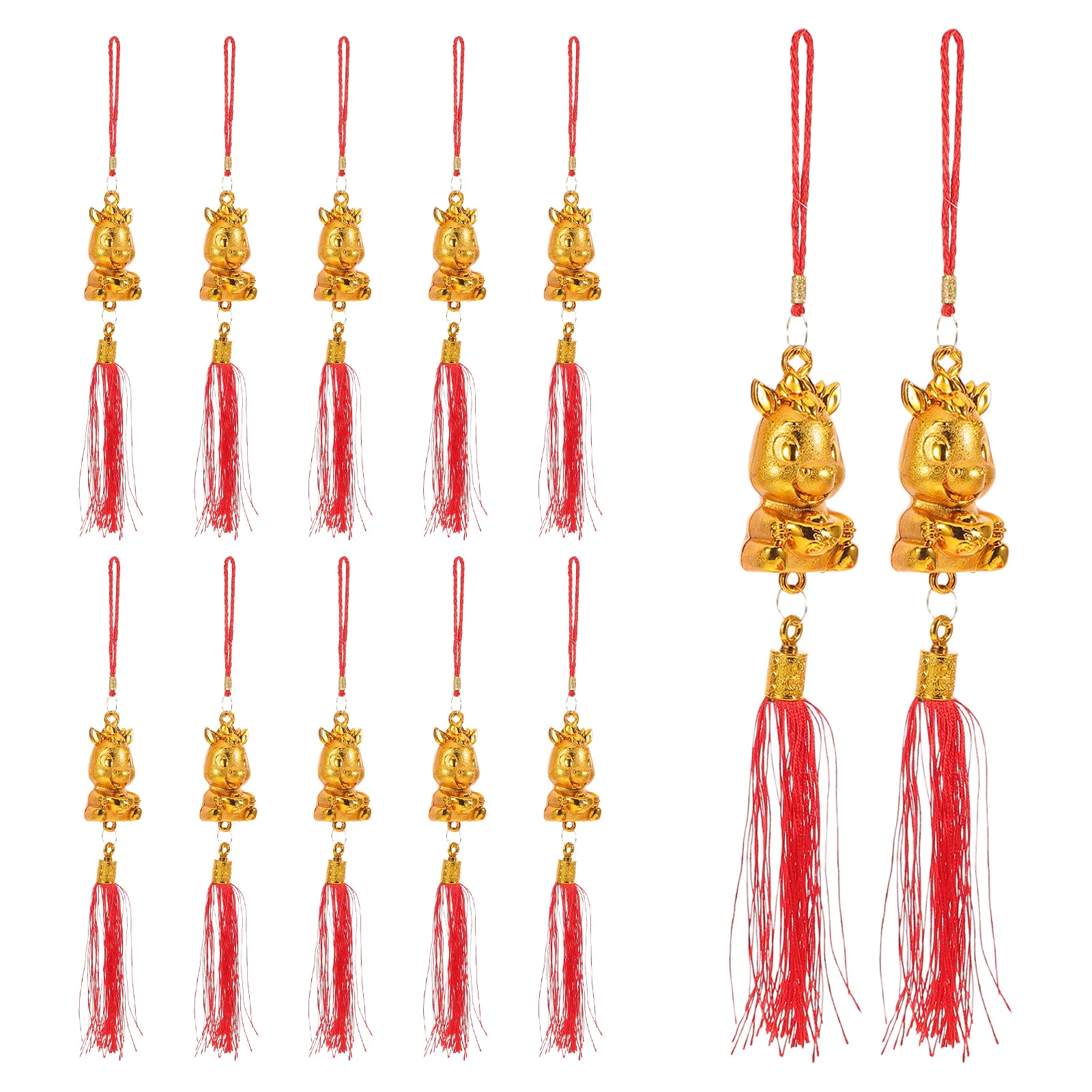 

12Pcs Chinese New Year Pendant Horse Statue Hanging Ornaments Tassels Spring Festival Bonsai Lucky Home Decoration