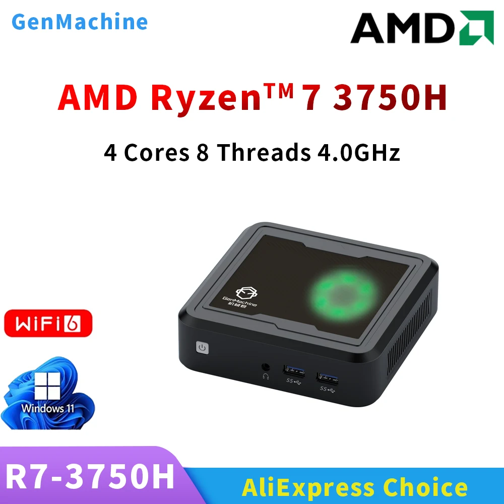 

Genmachine Mini PC AMD R5-3750H, 4C/8T, Vega 10 GPU, M.2 NVMe Streaming & Multitasking Windows 11 Ryzen Diy Gaming Computer