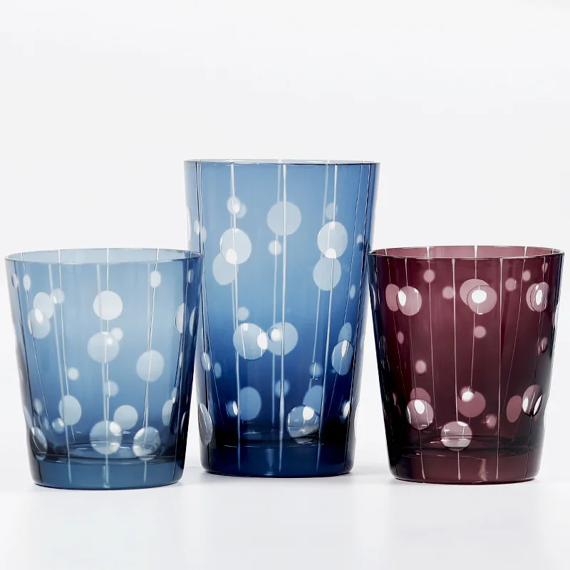 4pc/set Japanese hand-carved color-encrusted whiskey crystal glass Edo Kiriko glass
