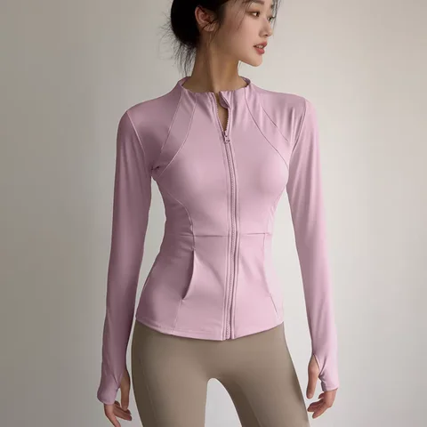 Women's Slim Fit Long Sleeve Sports Jacket Zip Fitness Yoga Workout Jacket Slim Tight Gym ActiveWear Top Running Jacket