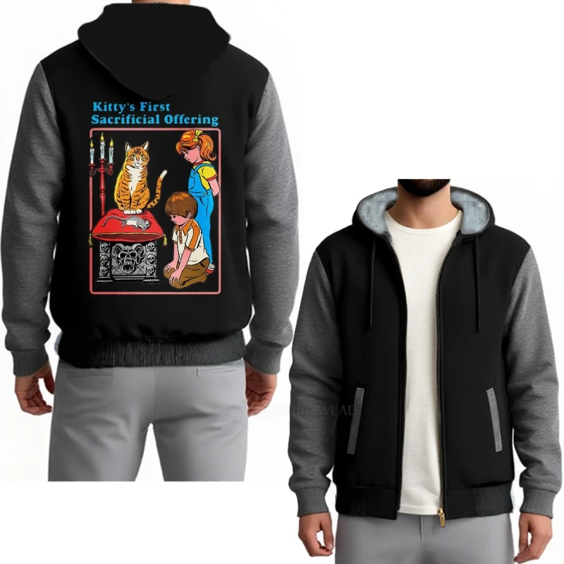Hoodies moda para homem velo kitty primeiro sacrificial oferecendo clássico pesado zip-up treino zíper engrossar com capuz