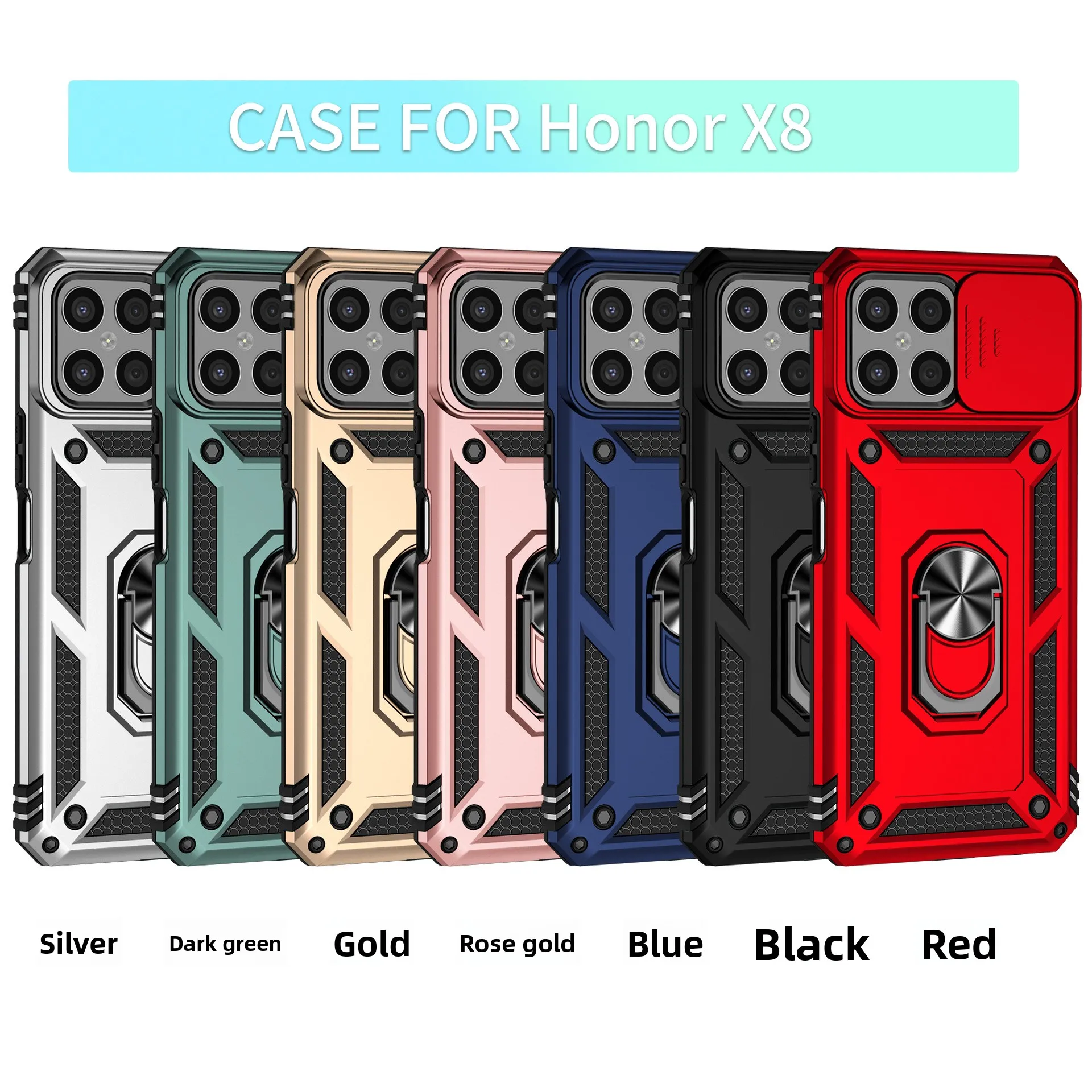 

Armor Ring Bracket Push Phone Cover for Honor X8 Magnetic Bracket Slide Camera Protect Phone Case for Honor X8