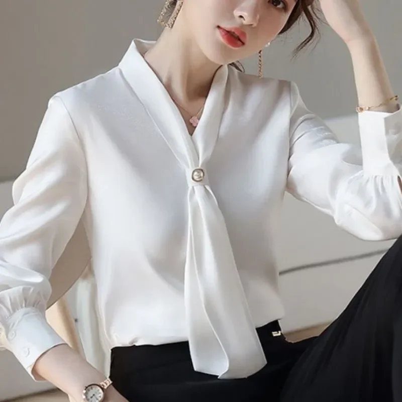 Women Spring Autumn Style Blouses Shirts Lady Casual Long Sleeve Bow Tie Collar Blusas Tops