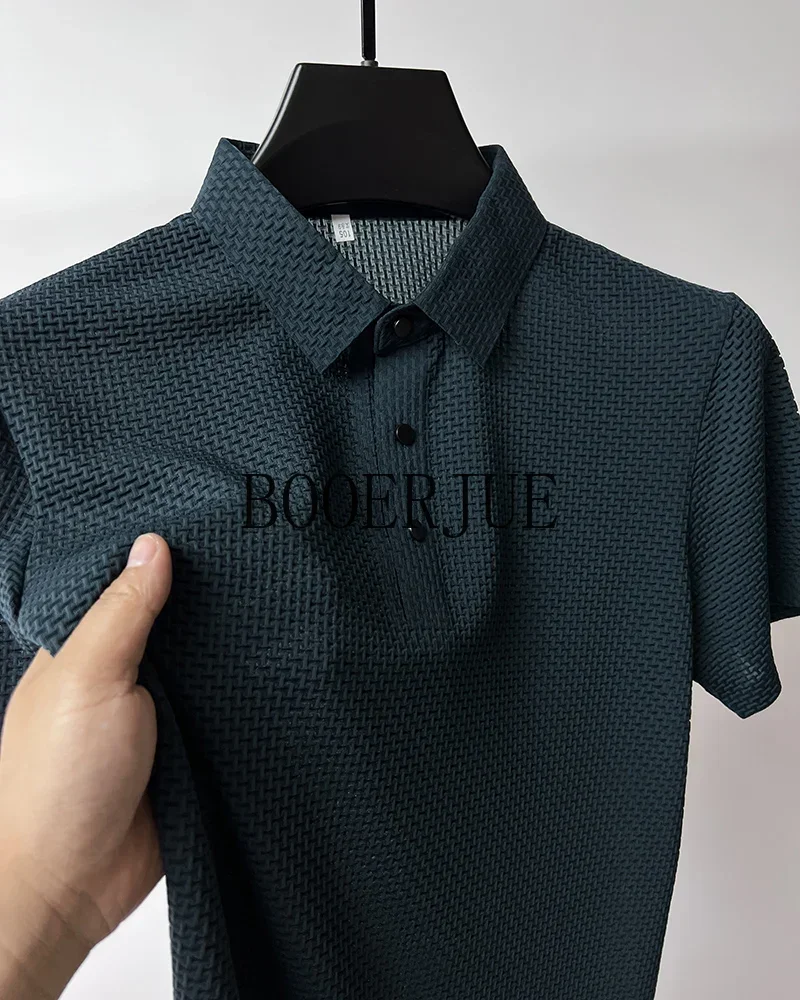 Atmungsaktives Business-Mode-T-Shirt für Herren, Markenkleidung, Sommer 2026 Neu, Herren-Lop-up-Hohlkragen-Kurzarm-Polo-T-Shirt aus Eisseide – Detail 19