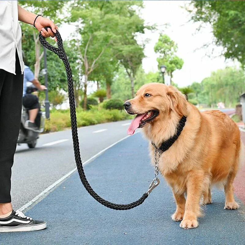 

Large Dog Leash Traction Rope with Heavy Duty Buckle Hand-knitted Strong Durable Nylon Braided Leashes for Medium Big Dogs Bully