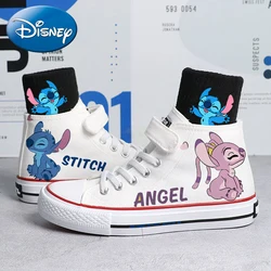 Disney Lilo & Stitch Children's Sneakers Cartoon Printed Stitch High Canvas Shoes White Tennis Shoes Size 26-37