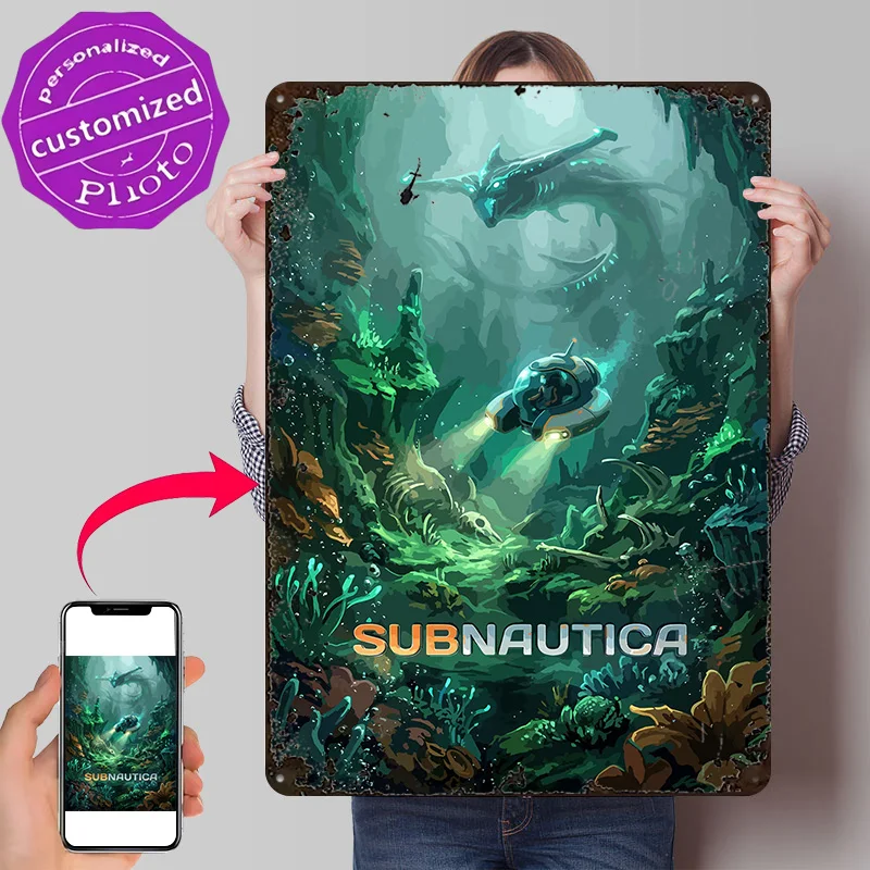 Subnautica Underwater Scene 3D Texture Printed Poster Custom Vintage Metal Tin Plate Sign for Wall Art Interior Accessories Bar