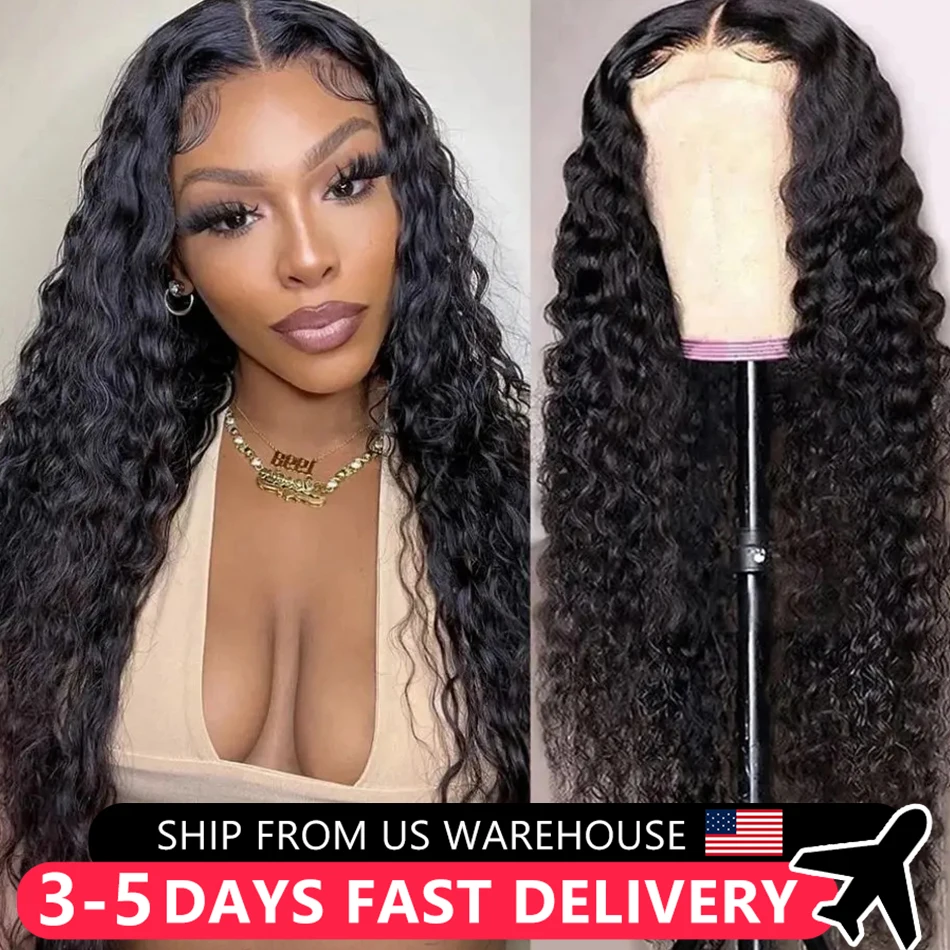 Deep Wave Human Hair Wig 13x4 13x6 Transparent Lace Frontal Indian Curly Wave PrePlucked Hairline 4x4 Lace Closure Wig For Women