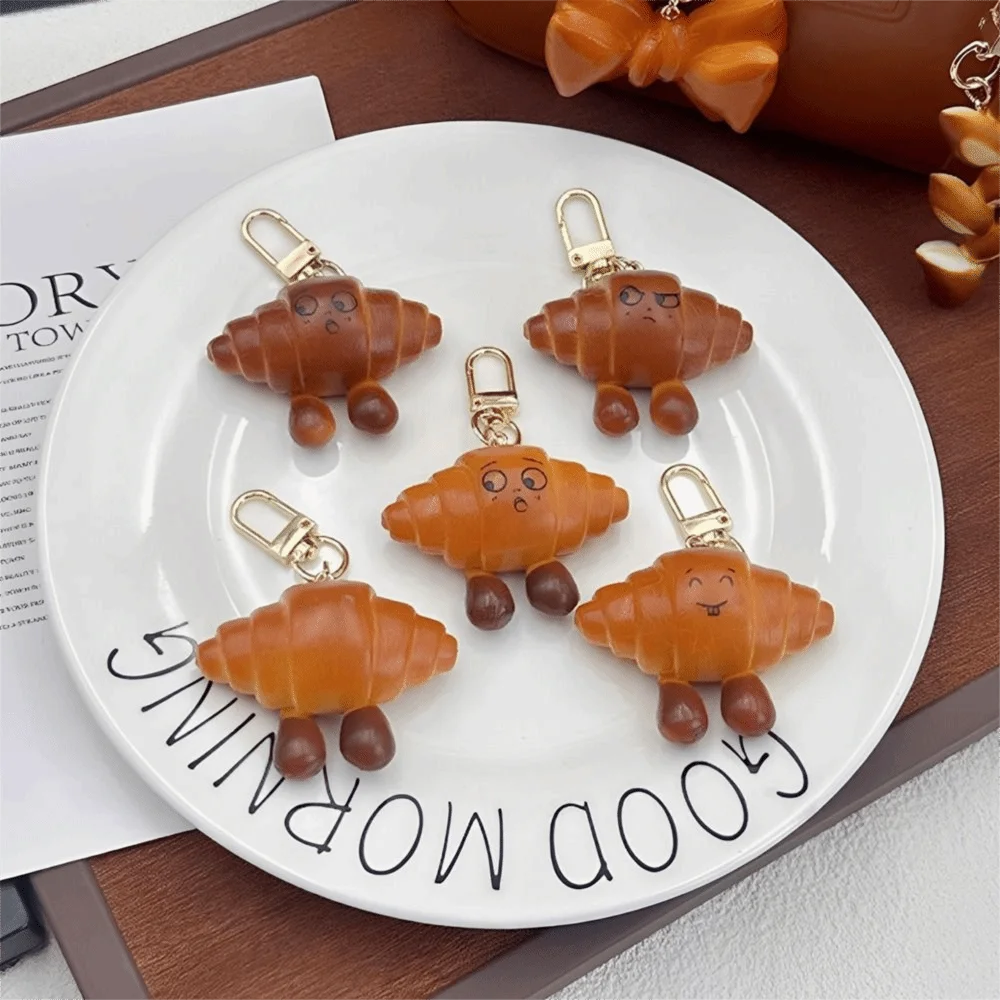 PVC Simulated Food Keychain Alkaline Water Hand Croissant Model Bread Key Ring Realistic Model Handmade Bag Pendant Daily Carry
