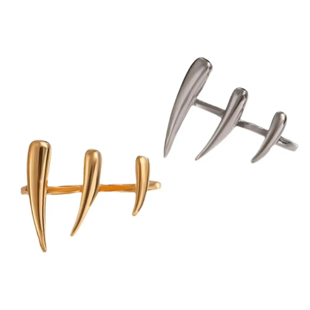 Long Strip Design Claw-shaped Connected Ring Glossy Finish Paw Shape Irregular Geometric Rings Exquisite Sharp Thorns
