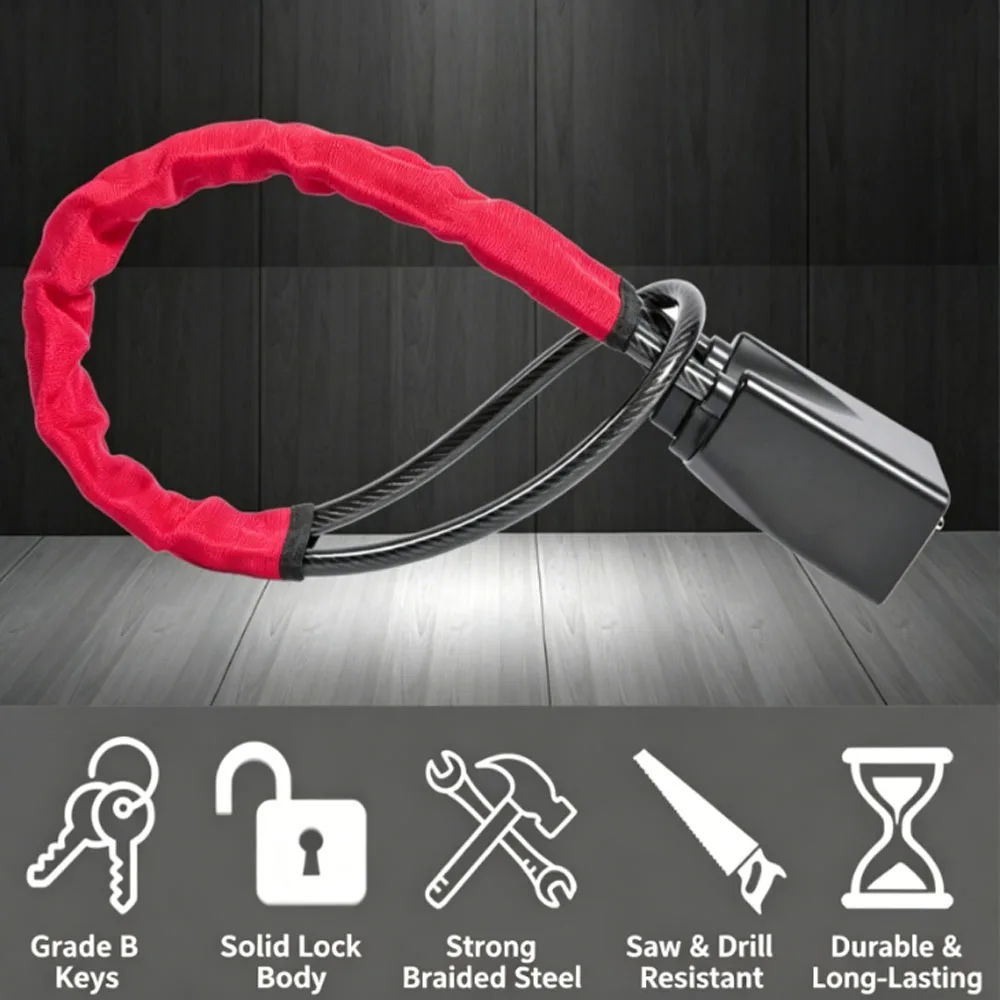

Universal Car Steering Wheel Lock with Seat Belt Buckle, Steel Cable Anti-Theft Lock, Heavy Duty for Most Vehicles
