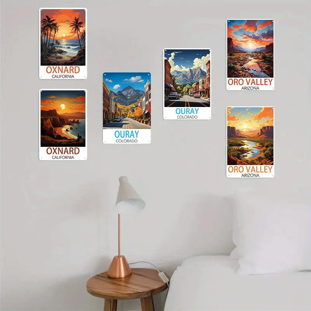 2D Flat, [JIT]2D Flat, 6pcs Vintage Iron Wall Art Plaques- Oro Valley Arizona, Oquiray California& Oxnard California Cityscape M