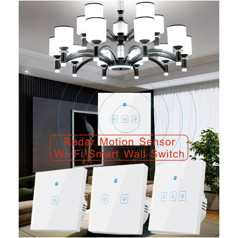 Ewelink WiFi المنزل الذكي الموقت التبديل لوحة زجاجية الرادار مراقبة عن بعد اليكسا التحكم الصوتي الذكية الجدار اللمس التبديل