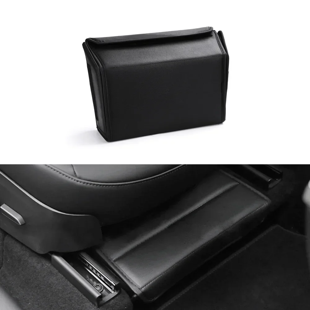 Car Under Seat Storage Box For Tesla Model Y 2023 Accessories Front Rear Seats Folding Leather Organizer Auto Interior Space