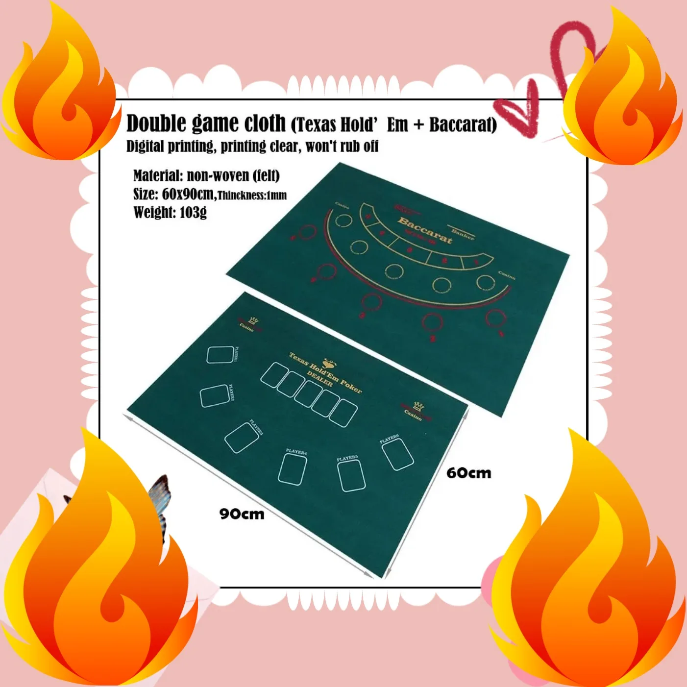 60x90 سنتيمتر تكساس هولدم 'em على الوجهين لعبة مفرش المائدة المحمولة تكساس هولدم'em الجدول حصيرة غير المنسوجة النسيج لعبة متعددة اللاعبين #1