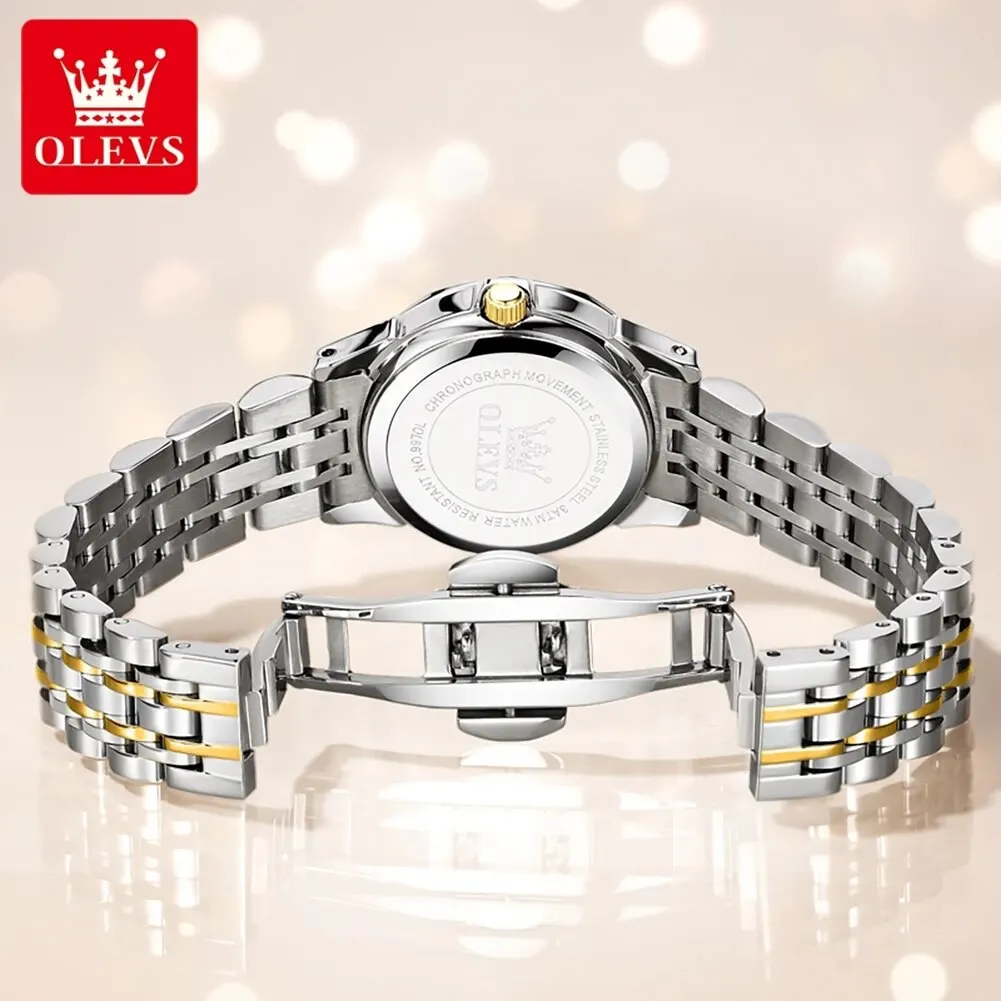 OLEVS 9970 Original Luxury Quartz Watch for Women Rhombus Mirror Digital Dial Calendar Stainless Steel Waterproof Wrist Watches