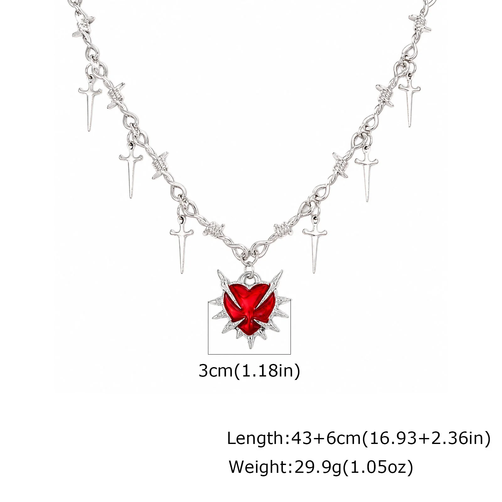 Vnox Gothic Punk Style Heart Sword Thorn Necklace for Women Vintage Choker Necklace Trendy Y2K Jewelry Accessories