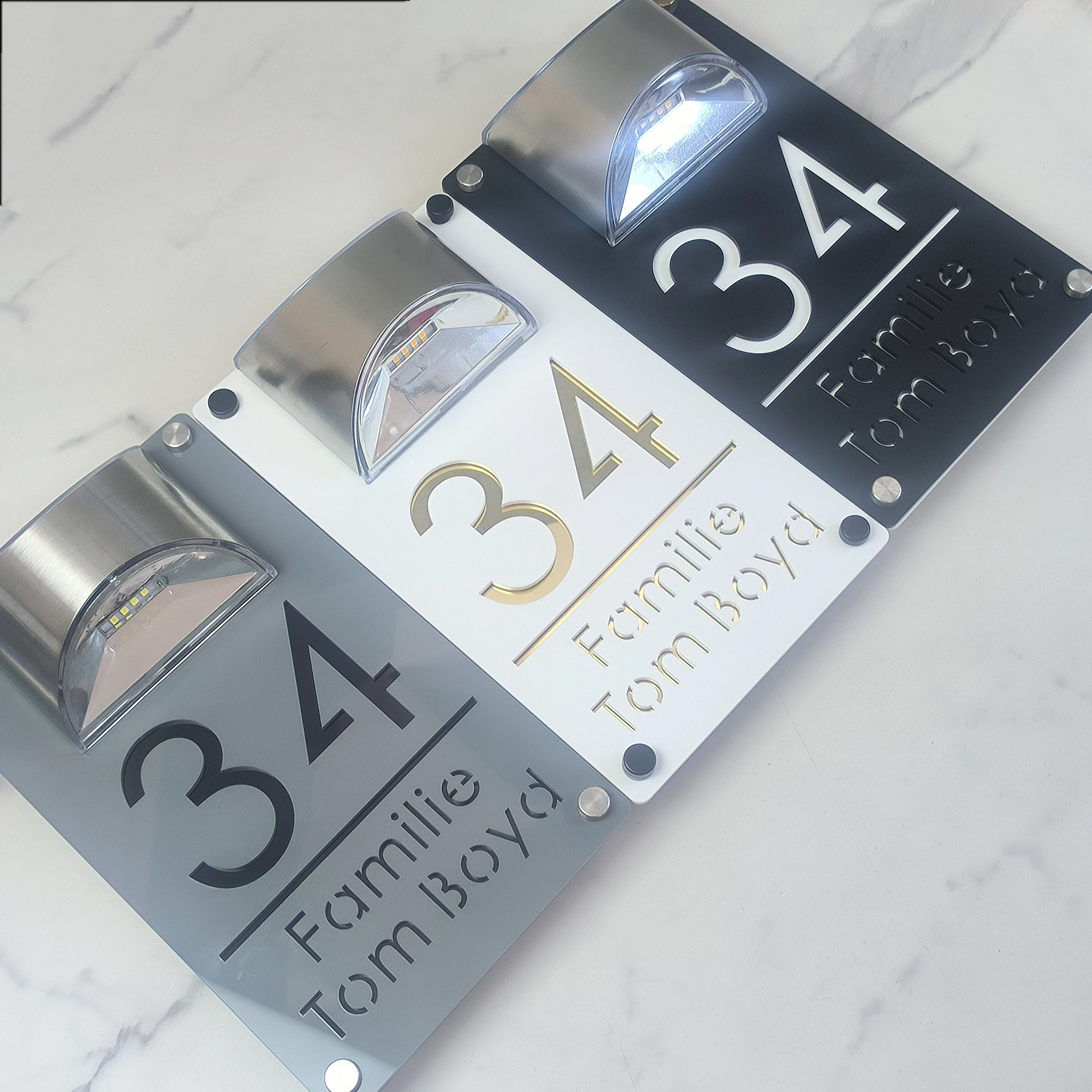 Personalized LED House Number Sign Modern Acrylic Address Plaque Outdoor Waterproof Mounted Custom Family Name Plate Numbers