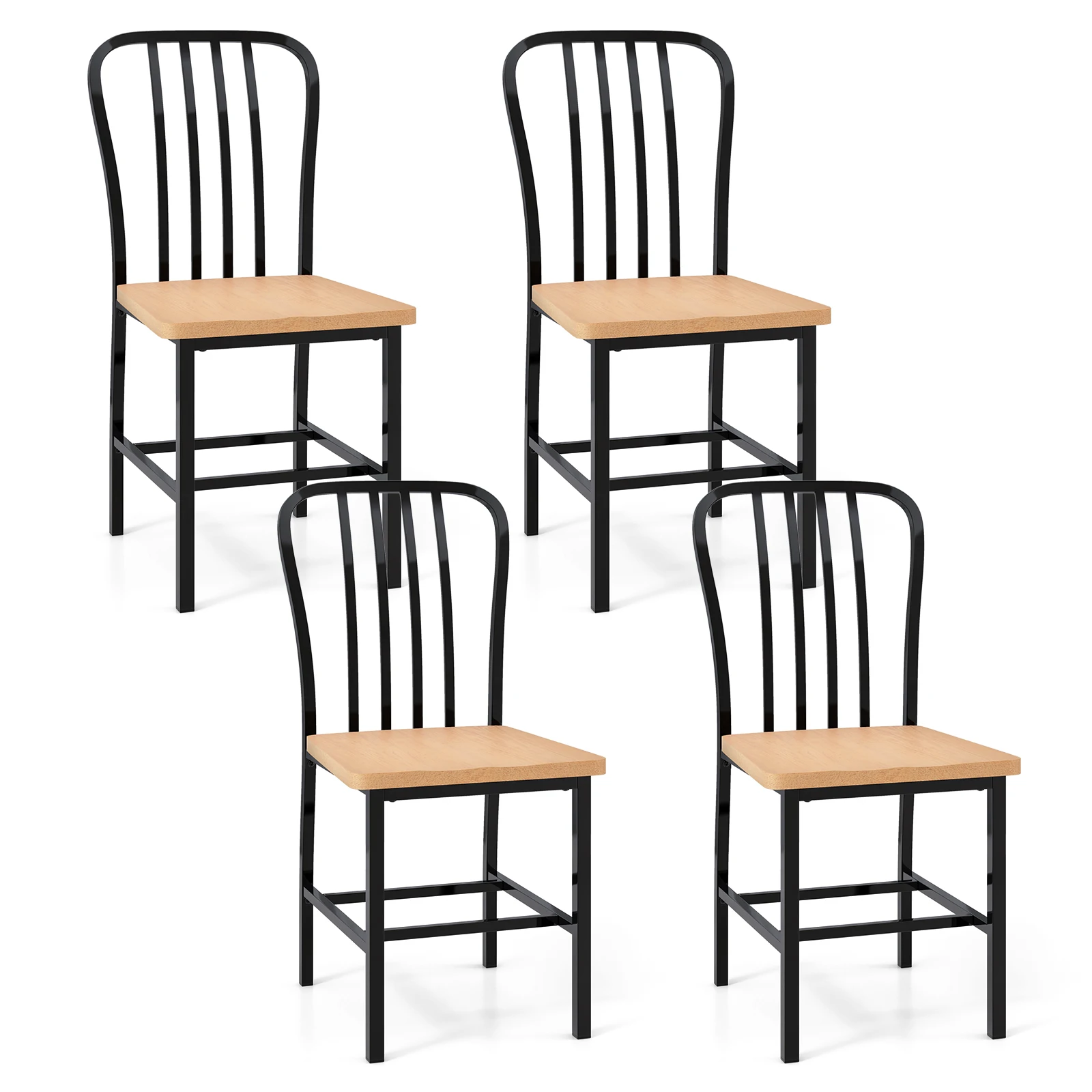 

Dining Chairs Set of 4 High Back Navy Chairs Metal Frame Footrests Kitchen Black