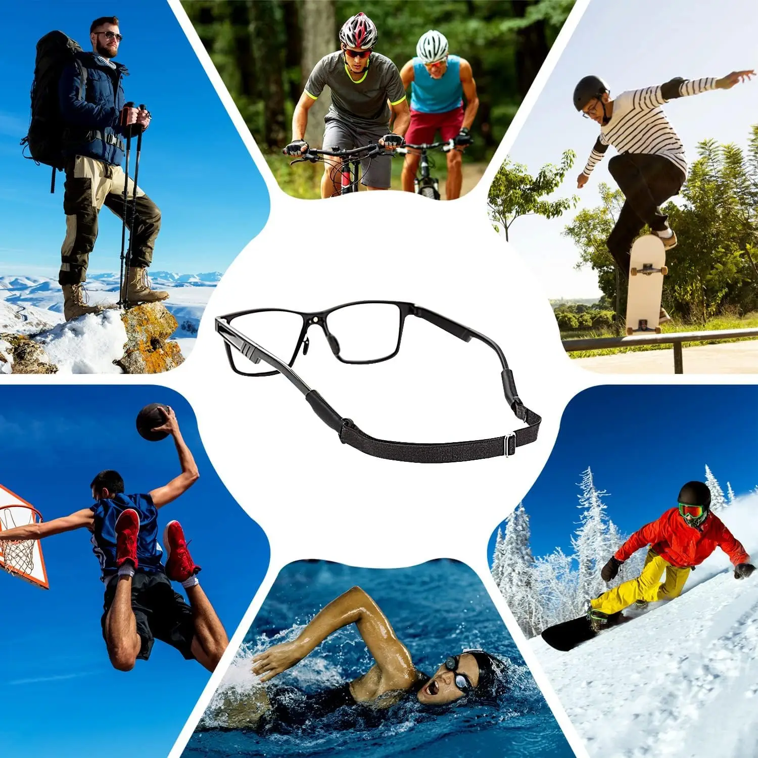 4Pcs Adult Glasses Straps (8.3-13in) - Adjustable Sports Sunglasses Eyeglasses Holder Straps Eyewear Retainers - view 6