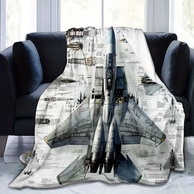Ultra-Soft Fighter Jet Print Flannel Throw Blanket - Perfect for Couch Bed Travel and as a Gift