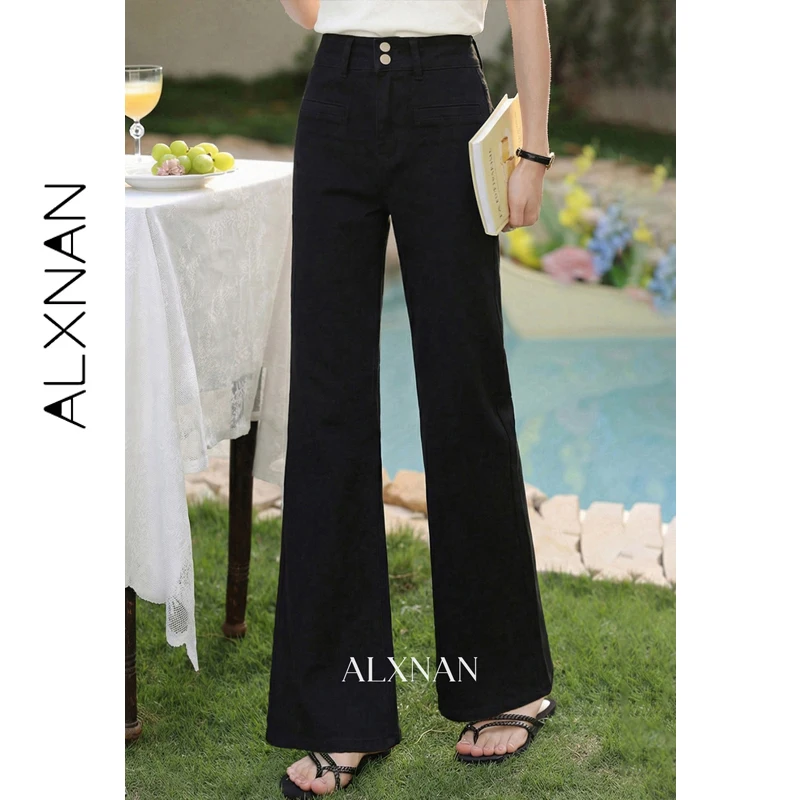 

ALXNAN Women's Black Flared Jeans High Waist Elegant Cotton Denim Pants 2026 Spring Casual Fashion Skinny Jeans Ladies L61379A