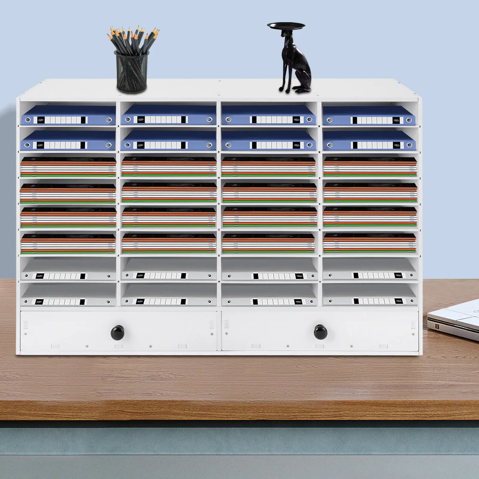 32-Compartment File Organizer With 2 Drawers–Adjustable, Durable, Fits Home/Office Organizes Documents, Easy Assembly & Cleaning