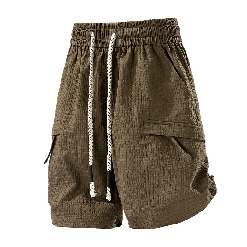 

2025 New Summer Men's Casual Fashion Trendy Shorts - Solid Color, Loose Fit, Sporty Cargo Style, Knee-Length, Beach Shorts