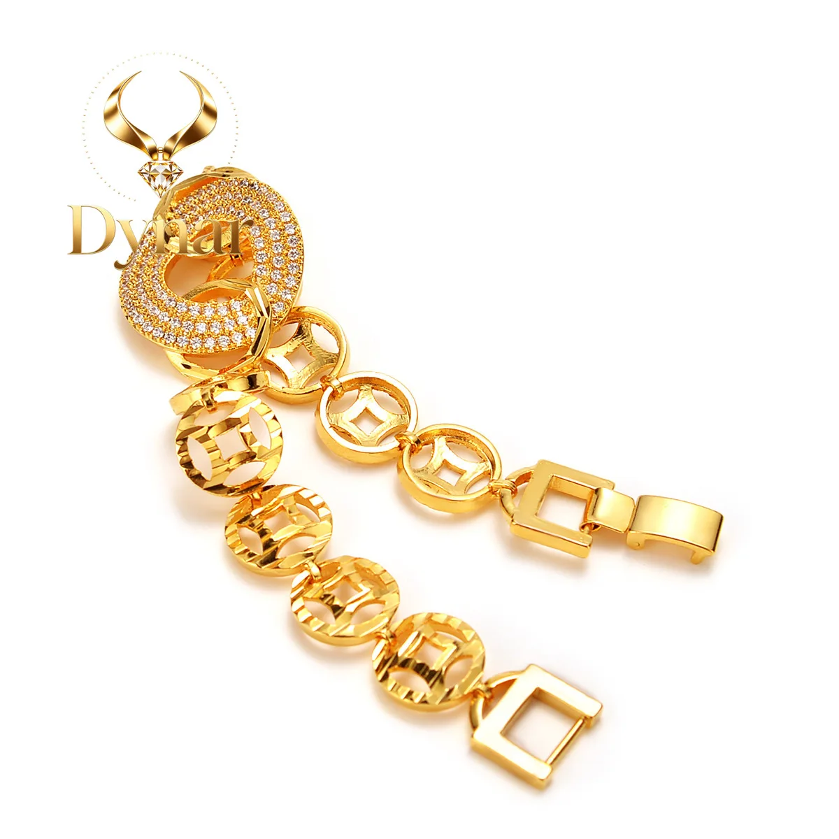

Dynar Jewelry High-quality AU999 gold bracelet women's jewelry personality charm diamond coins 24K real gold chain gift goddess