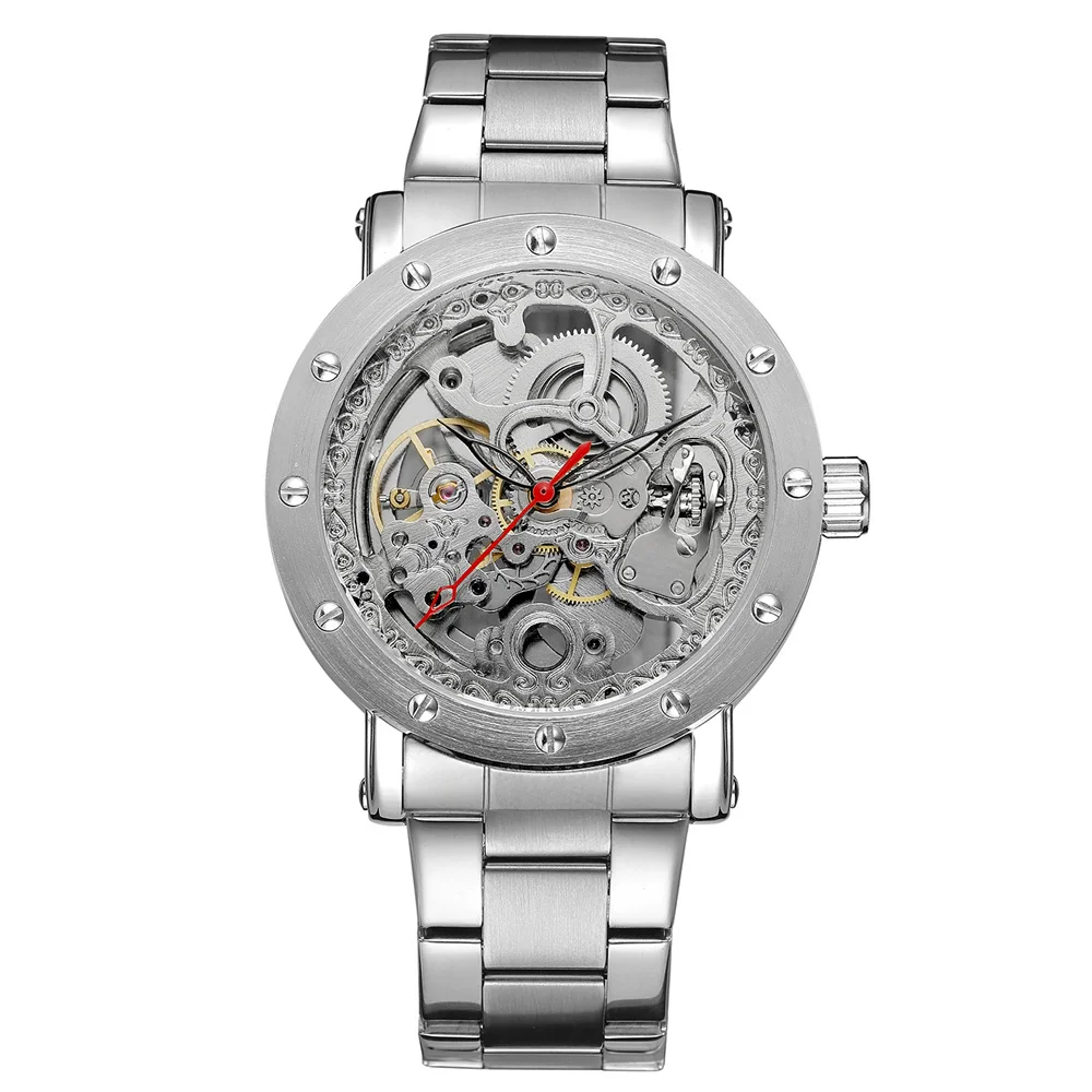 Forsining 205G Silver Men Watches Automatic Mechanical Wristwatch Skeleton Design Waterproof Male Watch Reloj Hombre Limited