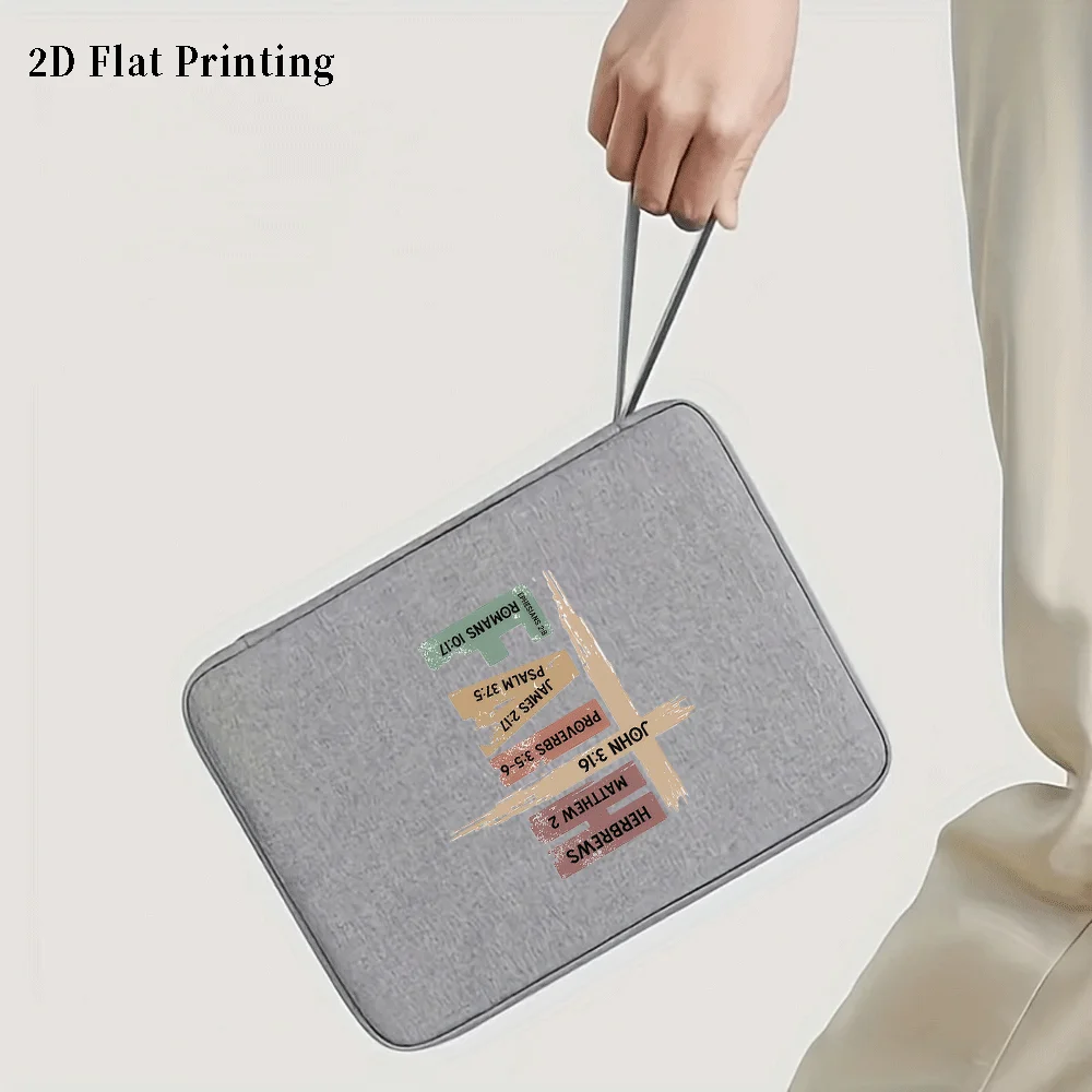 1PC 2D Flat Print Cross & Bible Verse Pattern Tablet Sleeve, Linen Texture with Hand Strap, Shockproof & Scratch Resistant Zippe