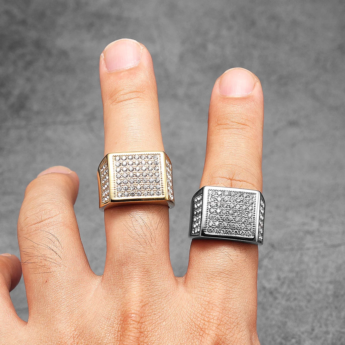 Simple Luxury Gemstone Square Men Rings Stainless Steel Women Couple Jewelry Hip Hop New In Fashion Accessories Gift Wholesale