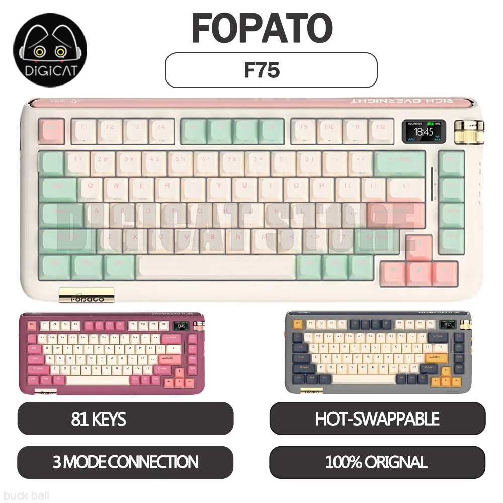 

FOPATO F75 Mechanical Gamer Keyboard With TFT Screen 3 Mode USB/2.4G/Bluetooth Wireless Keyboard Hot Swap TTC PBT Keycaps Gifts