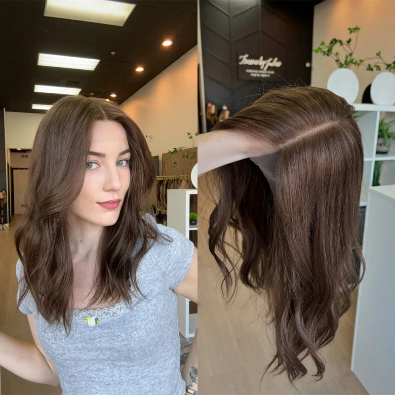 Ombre Brown Synthetic Lace Front Wig Natural Rooted Brunette for Women Daily Party Use Preplucked Hairline Heat Resistant Wig