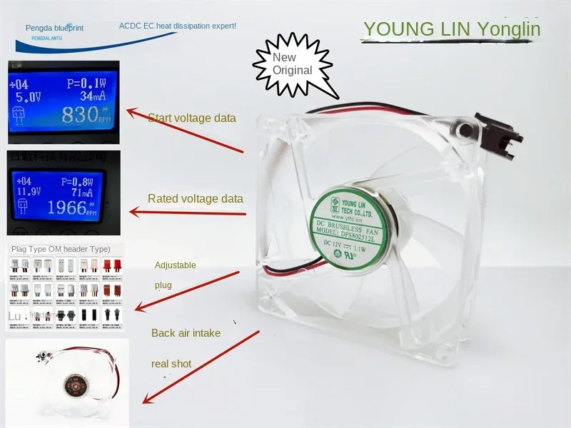 

New Silent Yonglin DFS802512L Transparent 8025 12V 1.1W Chassis 8CM Cooling Fan80*80*25MM