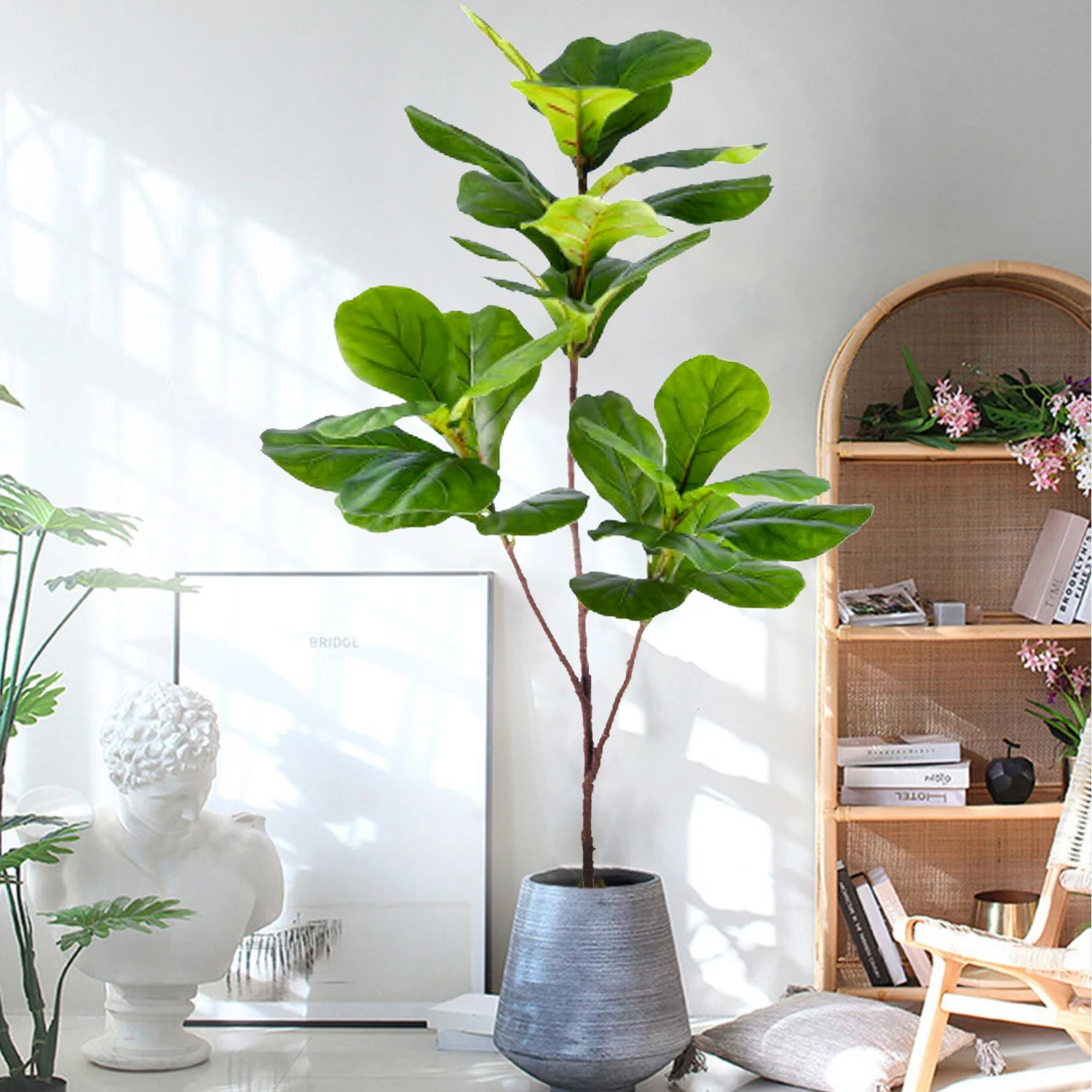 135cm (53.1in) Artificial Fiddle Leaf Ficus Fig Plant for Outdoor Courtyard Garden Balcony Indoor Home and Office Decoration