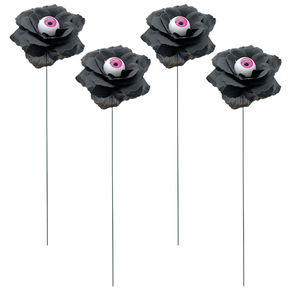 

4 Pcs Black Rose Decoration Halloween Garden Decorations Yard Sign Signs Outdoor The