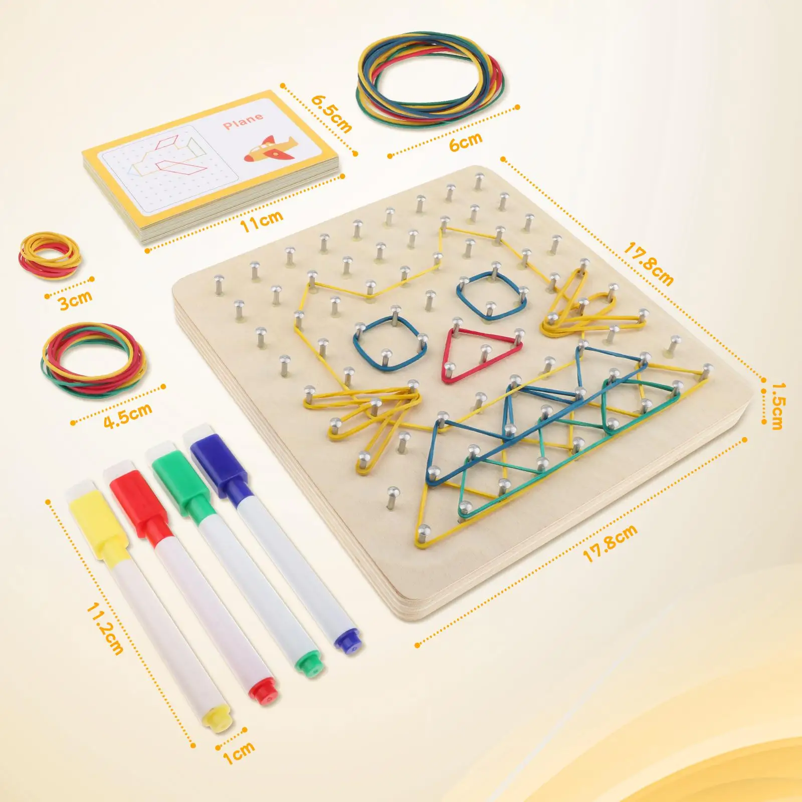 Geoboard de madeira e 50 elásticos para crianças de 3 4 5 anos