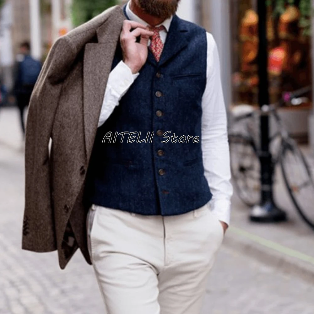 

Waistcoat Man Vintage Vest Man Dress Suit Men's Herringbone Vest Work Vests for Men Men’s Clothes Cardigan Gilet Clothing Mens